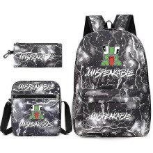 (Black Lightning) Leisure Unspeakable Student Schoolbag Backpack Small Shoulder Bag Pen Bag Three-piece Set