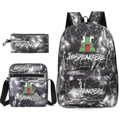 (Black Lightning) Leisure Unspeakable Student Schoolbag Backpack Small Shoulder Bag Pen Bag Three-piece Set