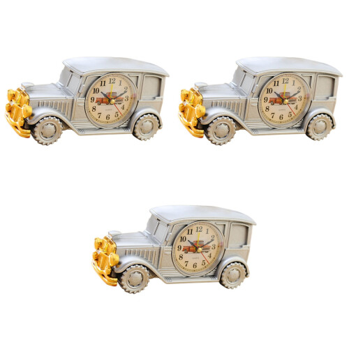 3 Pcs Classic Car Shape Alarm Clock For Home Office Dorm Silver 2
