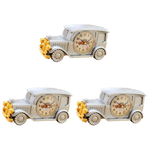 3 Pcs Classic Car Shape Alarm Clock For Home Office Dorm Silver 1