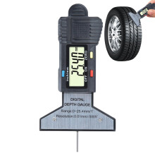 Tread Depth Gauge 0.01mm Precision, Electronic LCD Tire Wear Tester, 0-25.4mm Range, Return Spring, Black, For Cars