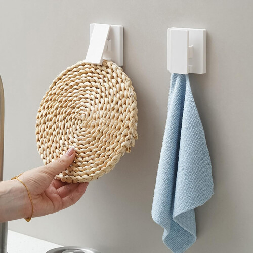 Self Adhesive Wall Clips Hanging Clips Multipurpose Stick On Kitchen Bathroom Toothpaste Clip Face Cleanser White 2