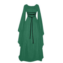 (M, Green) Women Middle Age Vintage Costumes Sexy Long Sleeve Lace-up Medieval Gothic Floor Length Dresses Cosplay Retro Long Maxi Dress#g3