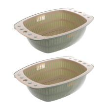 2Pcs Double Layer Plastic Drain Basket For Washing Vegetables Fruits Green