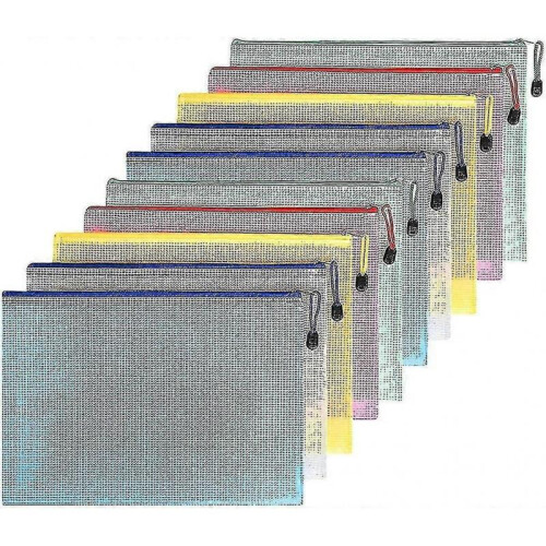 Document Bag A5, 10 Pieces File Zippered Bags, Mesh Plastic Zippered Pocket