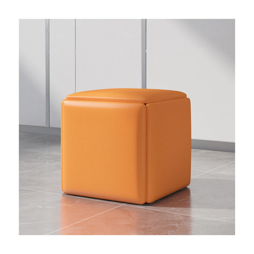 5 in 1 Nesting Ottoman Cube Chair with Wheels Stackable Leather Foot Stool And Bench Orange 17.7 Inch Cube Living Room-image-OPC-PKYJ5B9-NEW