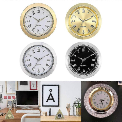 (Silver frame with wh)36mm Clock Insert Movement Round Clock Head Inlaid Time Display for Crafting Decorating p 1