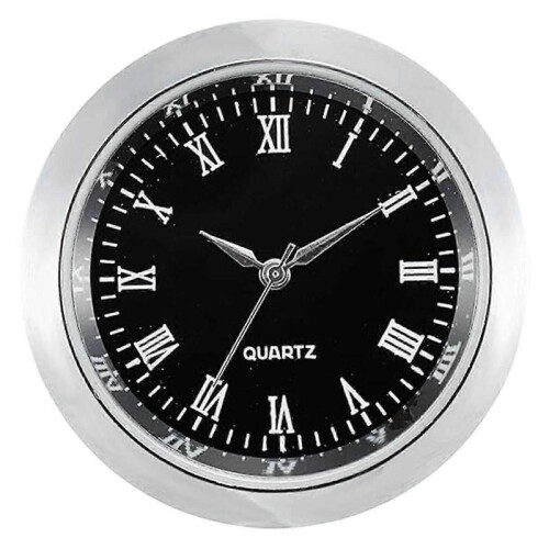 (Silver frame black b)36mm Clock Insert Movement Round Clock Head Inlaid Time Display for Crafting Decorating p