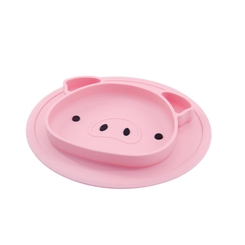 Cartoon Pig Silicone Plate Non-Slip Dinnerware For Toddlers Weaning Food-Serving Dish Pink