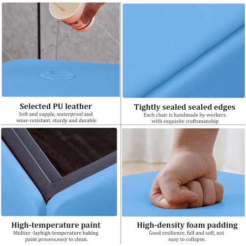 Nesting Ottoman Sofa Chair 5-In-1 Stackable Foot Stool Leather Seating Cube With Swivel Casters Blue 17.7in Cube 1