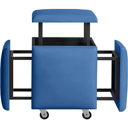 Nesting Ottoman Sofa Chair 5-In-1 Stackable Foot Stool Leather Seating Cube With Swivel Casters Blue 17.7in Cube 2