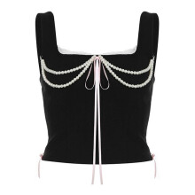 (S, Black) Vintage Lace Corset Vest Sleeveless Tie Corset Crop Top Costume Dress Laceup Back Tied Waspie Waist Cincher for Party White M