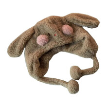(Dark Khaki) Girls Rabbit Hat with Blush Furry Rabbit Hat Gifts Warm Winter Hat Adult Children Furry Ears Winter Photo Props White