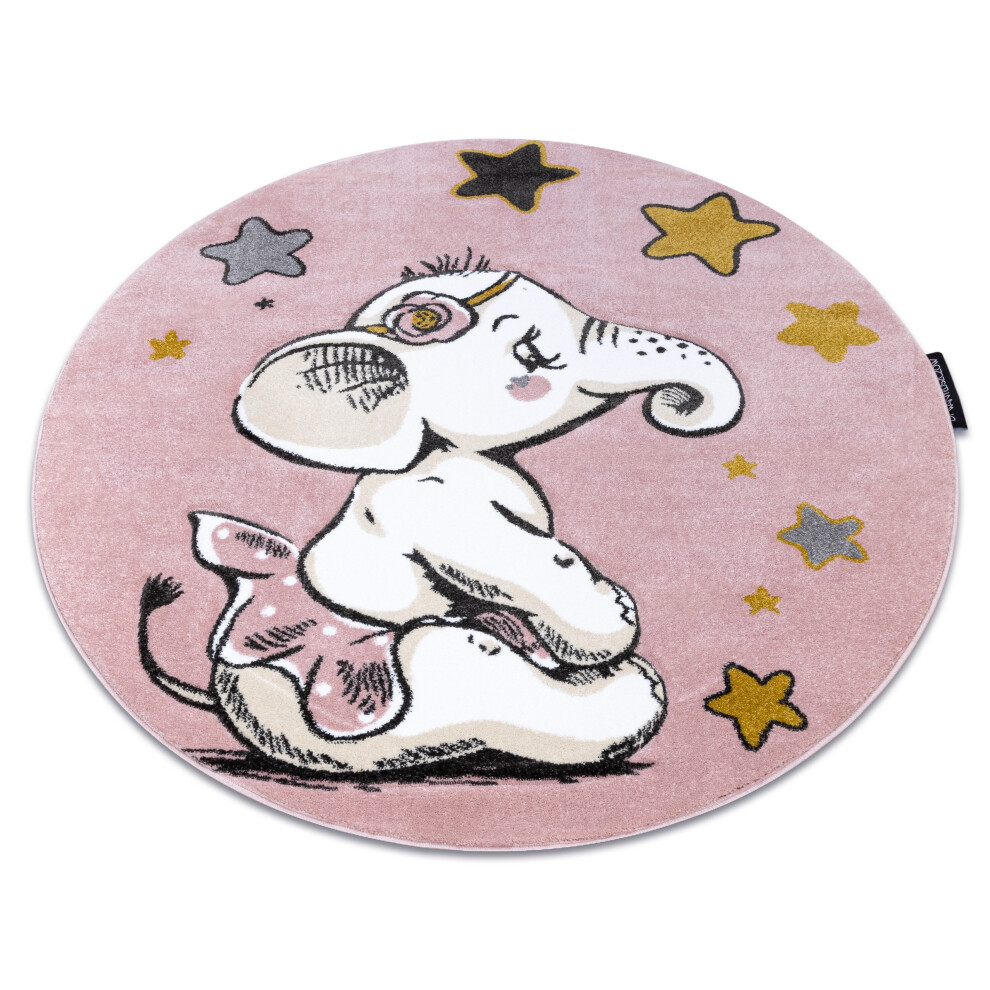 Carpet Petit Elephant Stars Circle Circle 140 Cm Pink Rugsx