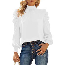 (S, White) Women's Casual Loose Fitting Shirt Tops High Neck Long Sleeve T-Shirts Fall Tees Shirt Tunics Top White XL
