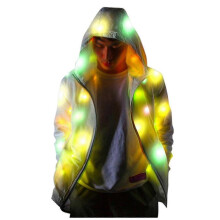 (S, White) Men Women Long Sleeve Led Colorful Glowing Jacket Coat Luminous Clothing - JS