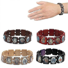 4 Pcs Rosary Jesus Bracelet Stretch Bangle with Pictures Of Saints Catholic Holy Prayer Manifestation Bracelet