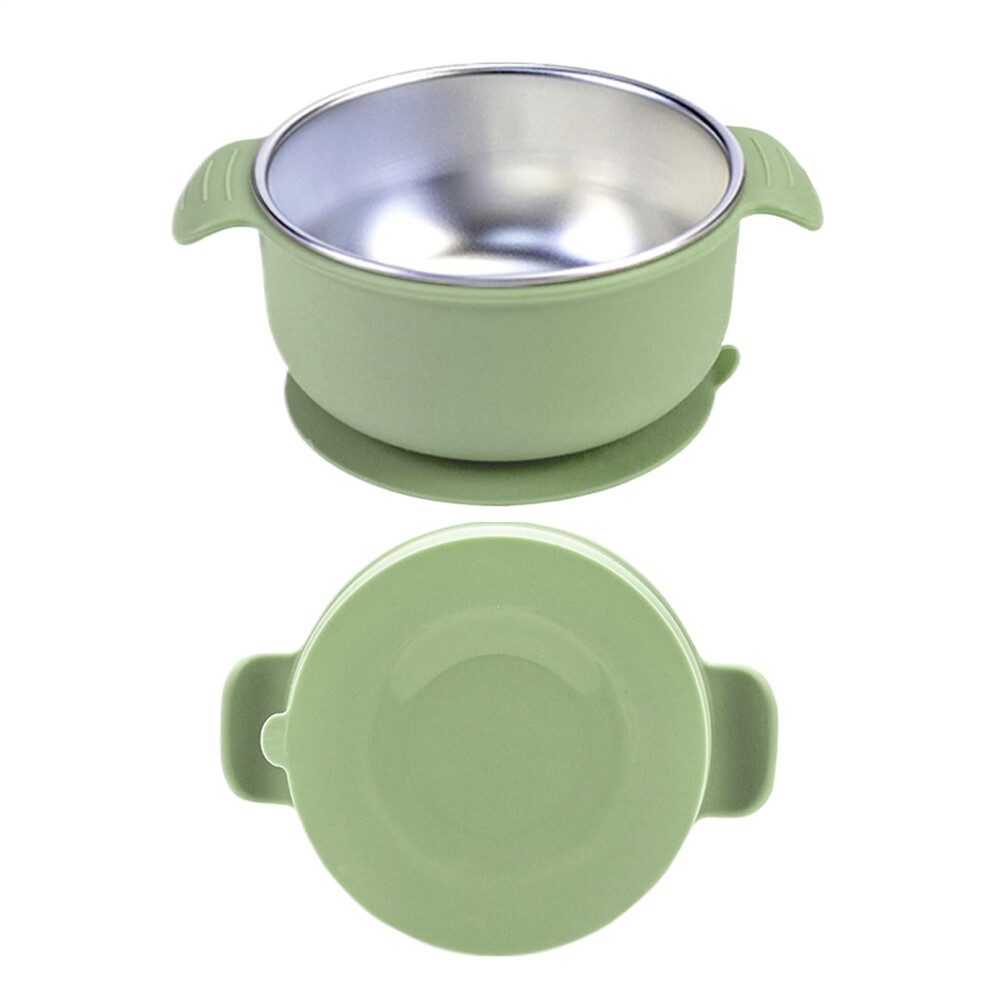 Baby Bowls Suction Bowls Anti Scald Food Container Stainless Steel Snack Plates For Led Weaning Green