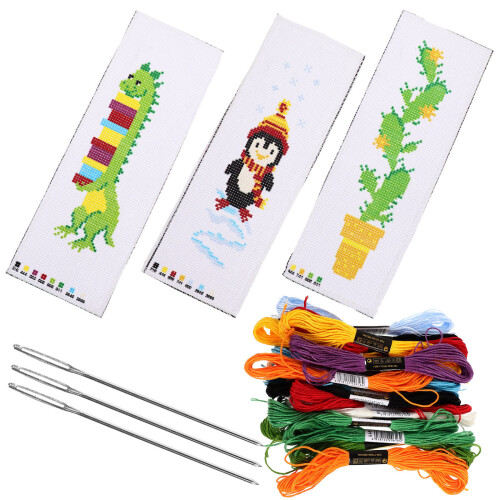 15Sets Embroidery Bookmarks Kit Polyester Assorted Color DIY Craft Set