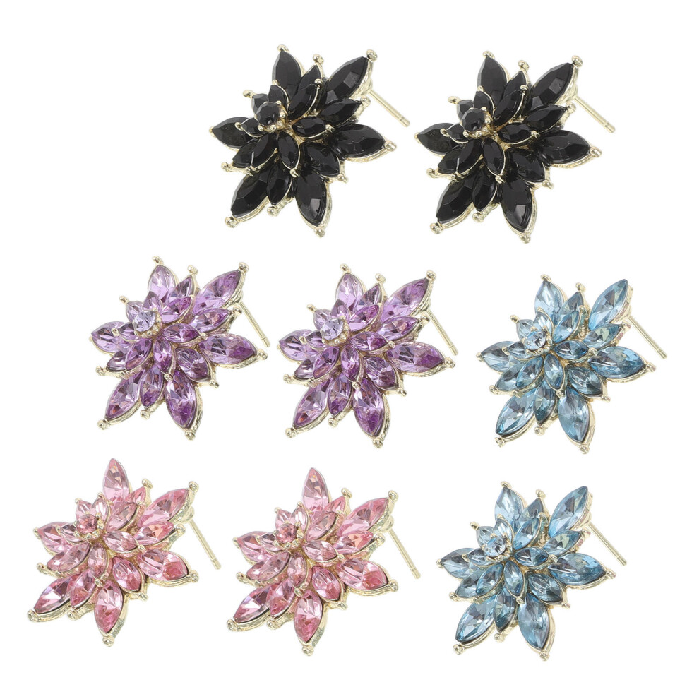 Photos - Earrings 12 Pairs Colorful Flower Ear Studs Alloy Multi-Layer Zircon Party