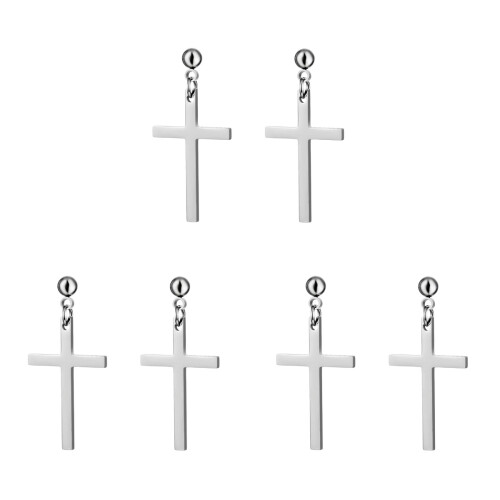3 Pairs Unisex Stainless Steel Cross Dangle Stud Earrings 1