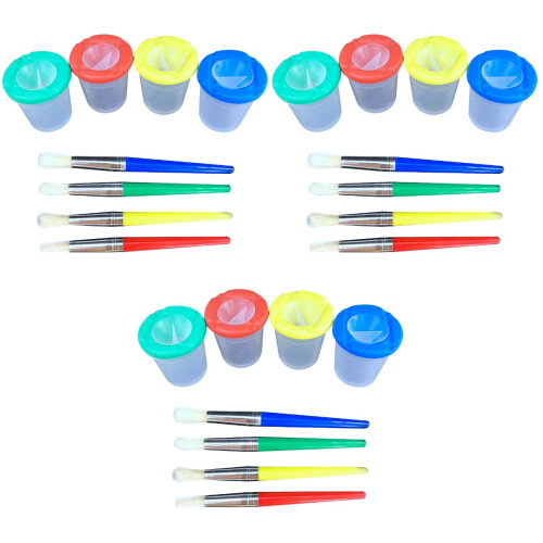 48 Pc Spill-Proof Paint Cups And Brushes Set With Colored Lids 2