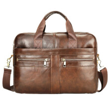 Leather Briefcase for Men 14-Inch Laptop Crossbody Messenger Bag Top Layer Cowhide Brown 40x28x7cm