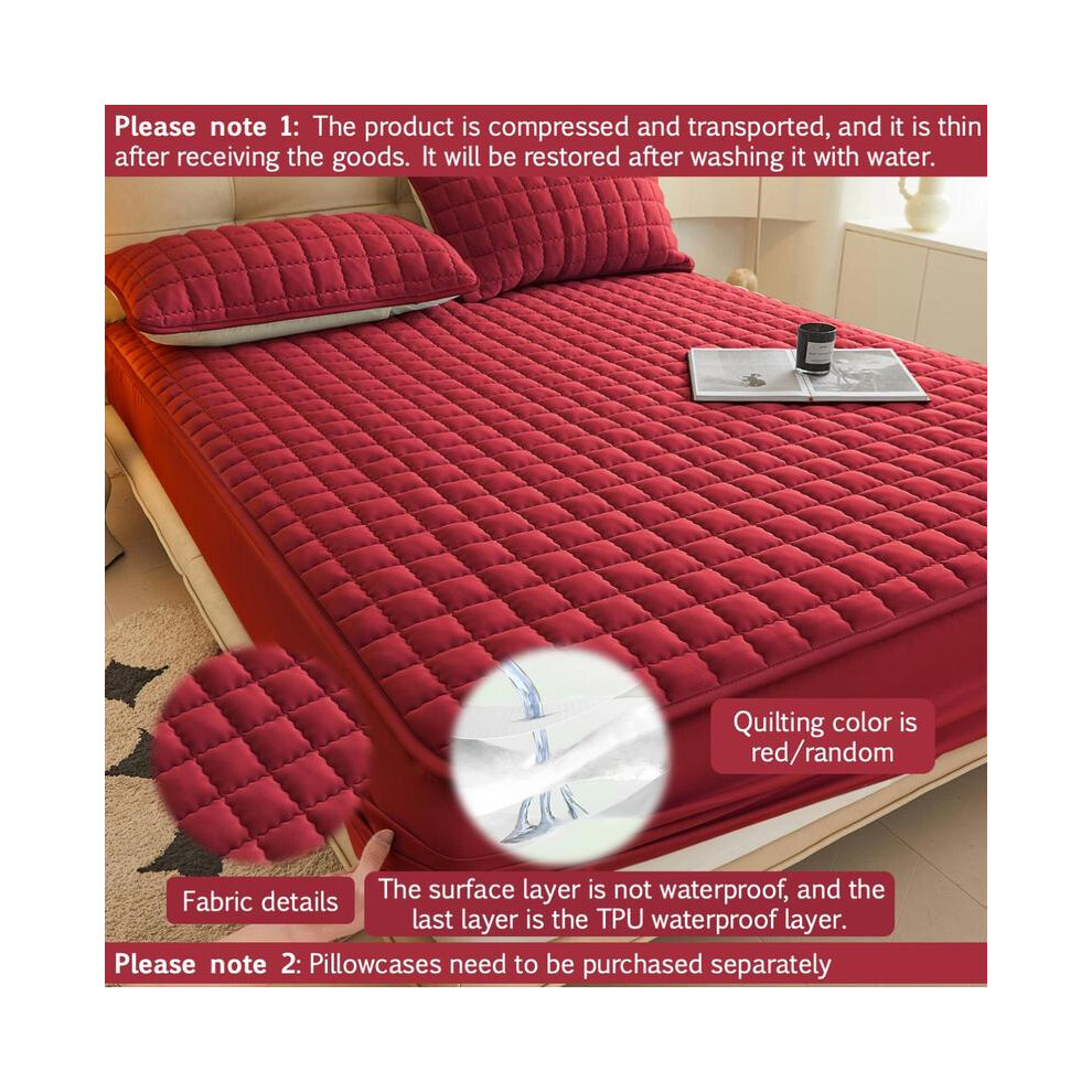 (Burgundy, US-King) Solid Color Plaid Design Mattress Cover, 1 Count Waterproof Mattress Cover or 2 Counts Pillowcase without Filler, Soft Mattress-image-OPC-PKYJT8X-NEW