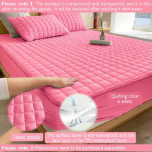 (Coral Pink, US-Twin) Solid Color Plaid Design Mattress Cover, 1 Count Waterproof Mattress Cover or 2 Counts Pillowcase without Filler, Soft Mattress