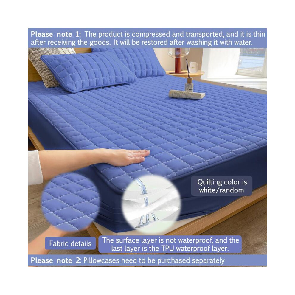 (Navy Blue, UK-Single) Solid Color Plaid Design Mattress Cover, 1 Count Waterproof Mattress Cover or 2 Counts Pillowcase without Filler, Soft Mattress-image-OPC-PKYJTBC-NEW