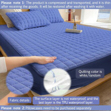 (Navy Blue, UK-Super King) Solid Color Plaid Design Mattress Cover, 1 Count Waterproof Mattress Cover or 2 Counts Pillowcase without Filler, Soft Mattress Protector