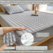 (Dark Gray, US-Twin) Solid Color Plaid Design Mattress Cover, 1 Count Waterproof Mattress Cover or 2 Counts Pillowcase without Filler, Soft Mattress