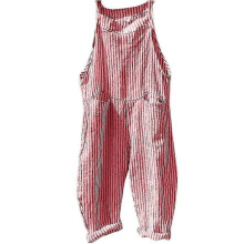 (XL, Red) Women's Ladies Summer Striped Casual Loose Long Bib Overalls Pants Wide Leg Jumpsuits Baggy Rompers Trousers With Pockets