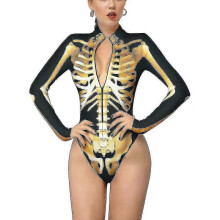 (S, Yellow Black) Women Spiderman Skeleton Bone Frame Leotard Bodysuit Halloween Party Fancy Dress Cosplay Costume-