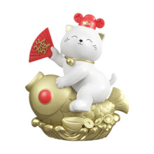 (Gold Fish) Fortune Cat Figurine Lucky Cat Piggy Bank for Home Decor Resin Ornament Money