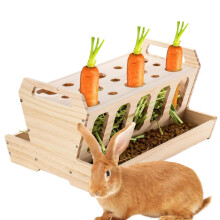Hay Holder for Rabbits Wooden Bunny Feeder Large Hay Trough Detachable Top 32.5x24x16.5 cm Suitable for Small Animals