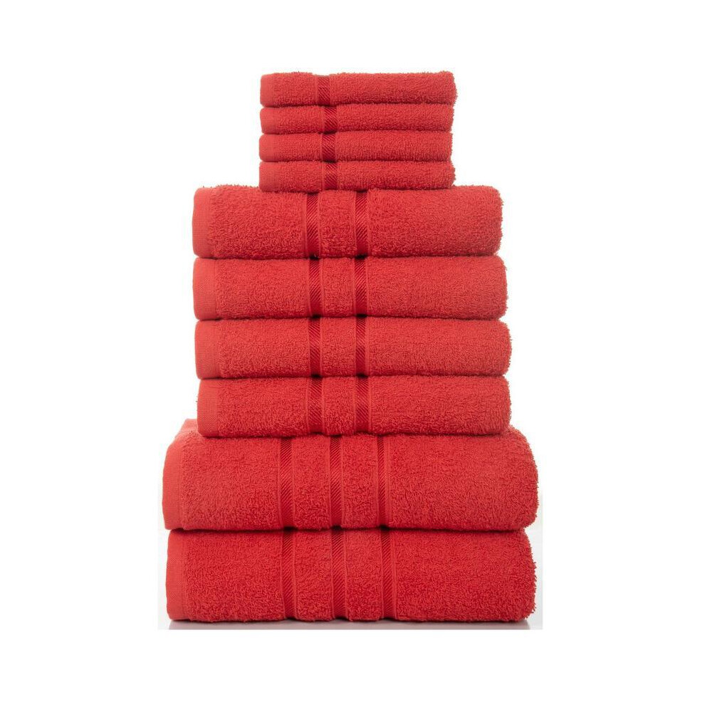 (Red) 10-Piece Cotton Towel Set for Ultimate Comfort and Elegance in Your Bathroom. Premium Quality Ultra Soft.2 Bath Towels, 4 Face-image-OPC-PKYK9GG-NEW