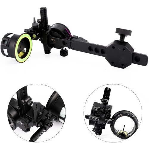 Single Needle Sight Aluminum Alloy Compound Bow Sight Locking Function Quick Tuning Six-Way Adjustability 27x10.5x10.5cm 1