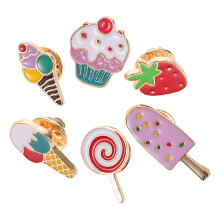 6Pcs Alloy Cartoon Brooch Pins: Ice Cream Strawberry Lollipop Cupcake
