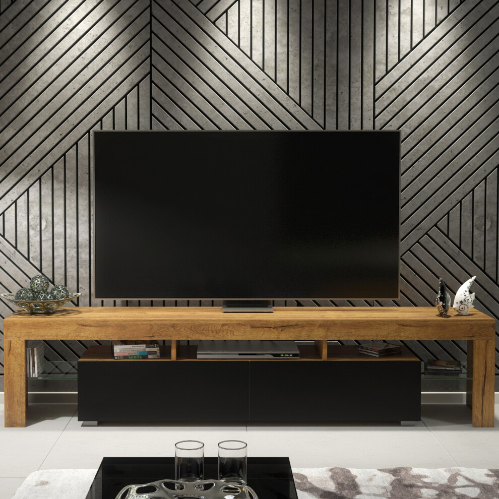 Creative Furniture Tv Unit 200Cm - Oak & Black Matt Doors