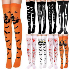 (Black Cobweb) Halloween Funny Thigh High Long Stockings Womens Over-the-knee Socks Cosplay Party Festival Stockings N