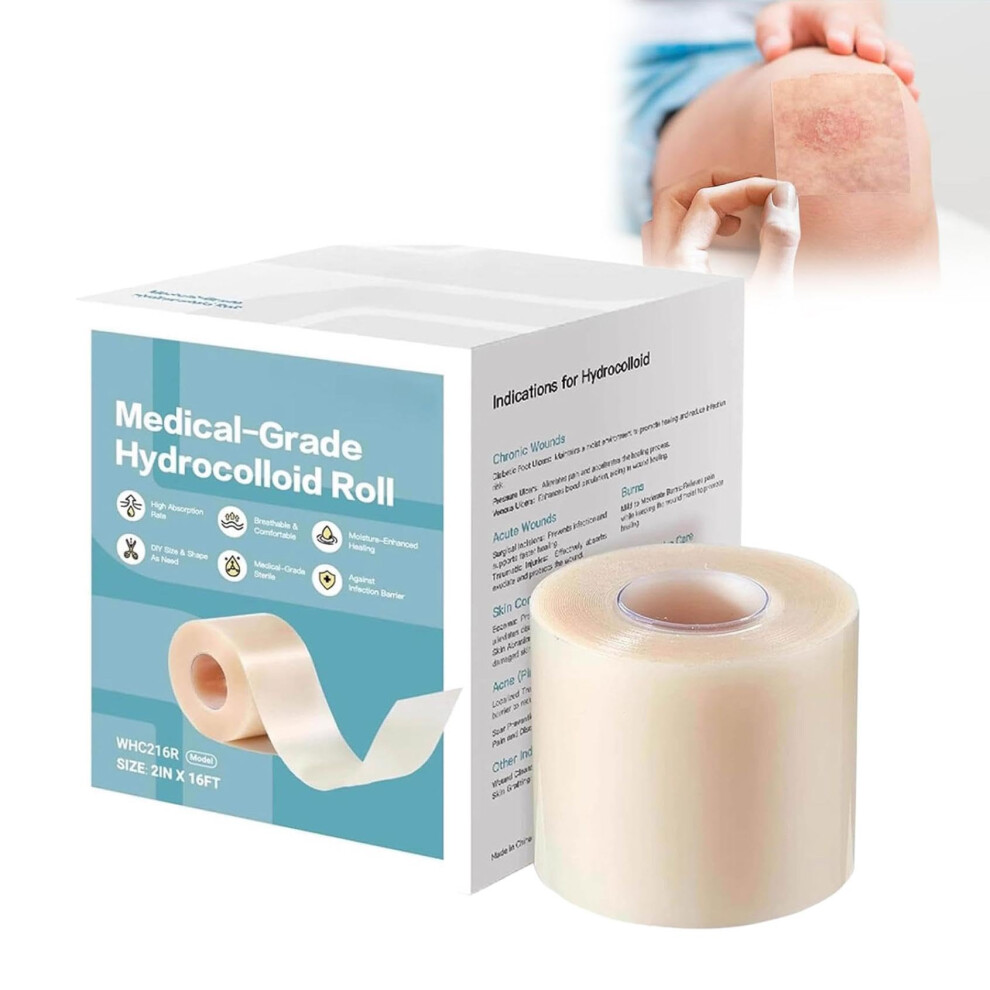 Hydrocolloid Roll for Wound Care 5cm x 5m, Hydrocolloid Gel Bandage Cut-to-Size Self-Adhesive Waterproof Patch