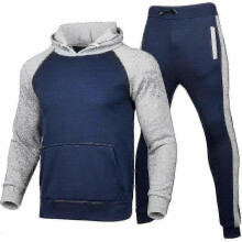 (2XL, Blue Light Gray) Men Colorblock Hoodie Hooded Pullover Sweatshirt Tops Trousers Casual Sports Jogging