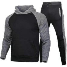 (2XL, Black Dark Gray) Men Colorblock Hoodie Hooded Pullover Sweatshirt Tops Trousers Casual Sports Jogging