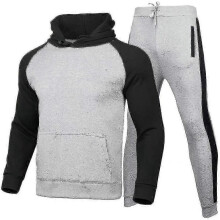 (L, Light Gray Black) Men Colorblock Hoodie Hooded Pullover Sweatshirt Tops Trousers Casual Sports Jogging