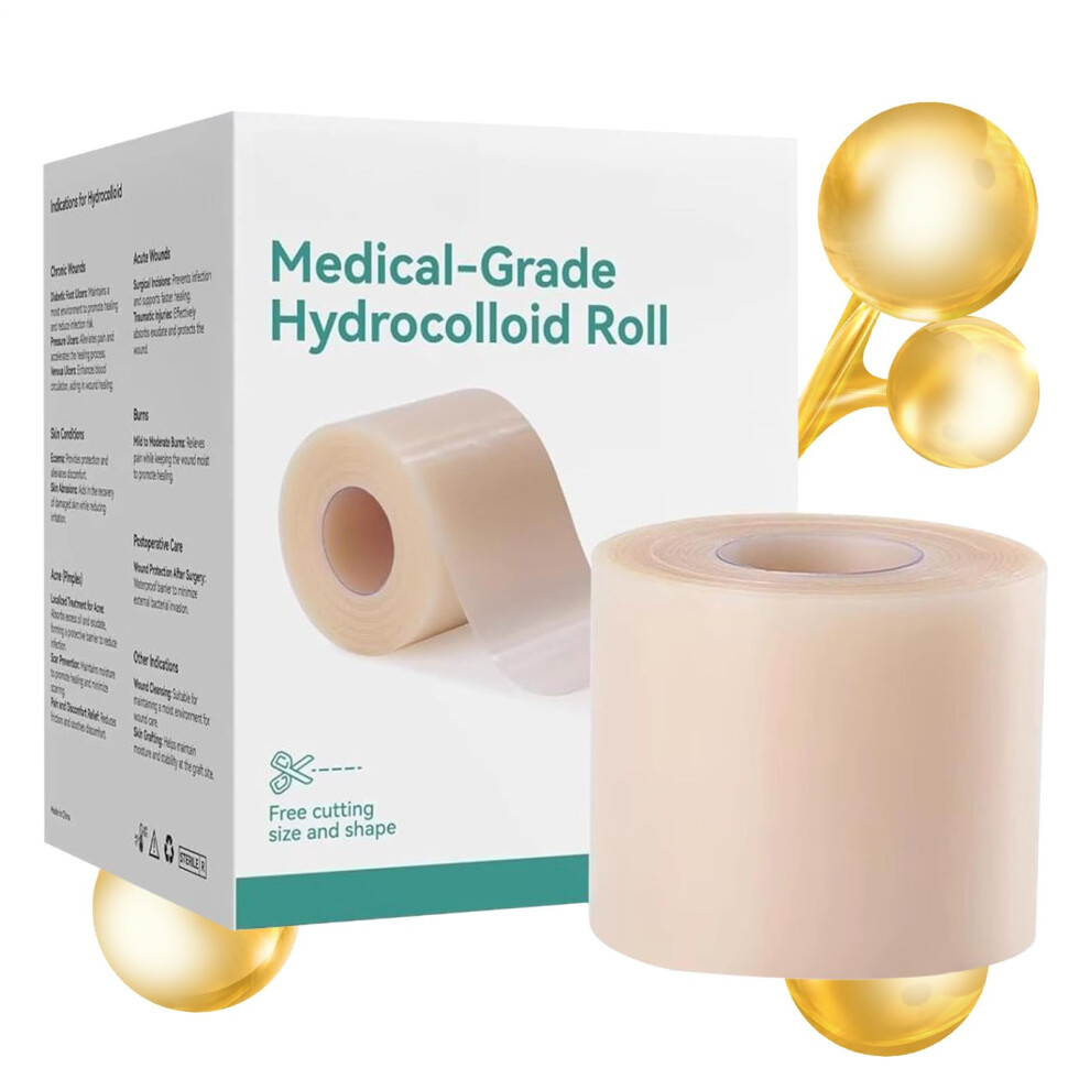 Hydrocolloid Bandages Patch Roll, 16.4ft, Waterproof Cuttable Pad 3.15x3.15in, Flexible Skin-Friendly Dressing For Face