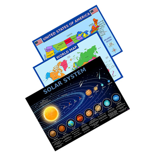2 Sets World And Solar System Maps For Classrooms Geography Learning 1