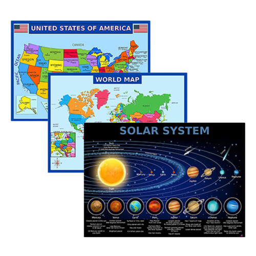 2 Sets World And Solar System Maps For Classrooms Geography Learning 2