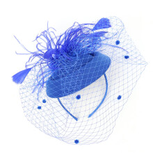 3Pcs European American Style Bridal Hair Beret Gauze Headdress Royal Blue