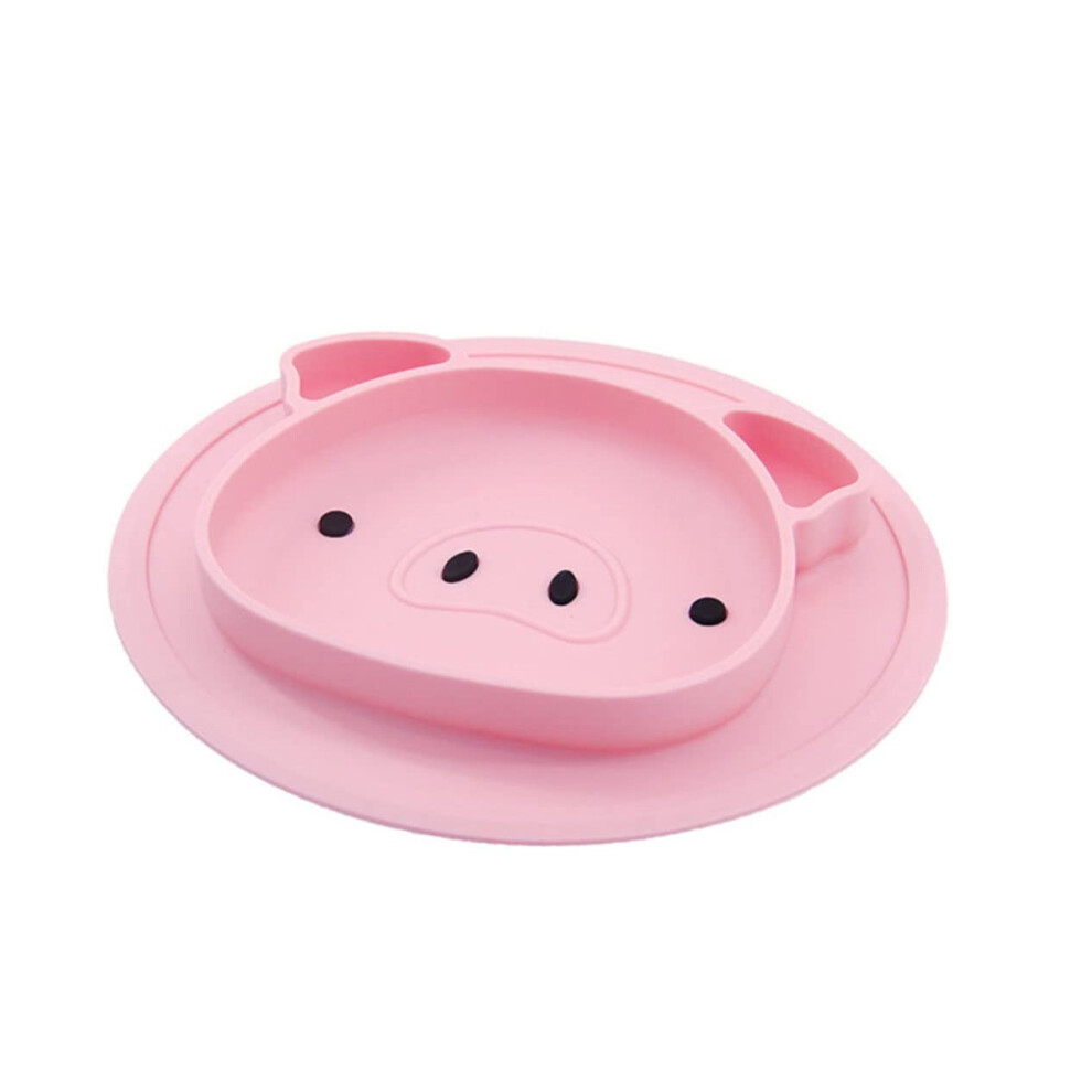 Cute Pig Silicone Plate For Toddlers Non-Slip Divided Plate Food Serving Tray For Baby Weaning Pink